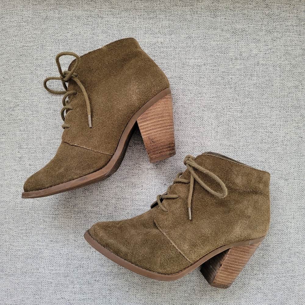 Olive green suede booties